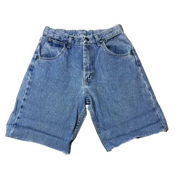 Vintage Wrangler Jeans DIY High Waist Cuffed Cutoff Shorts Med Wash Blue Size 25 - Picture 12 of 14